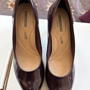 Clarks Women's Deep Burgundy Patent Rounded-Toe Pumps